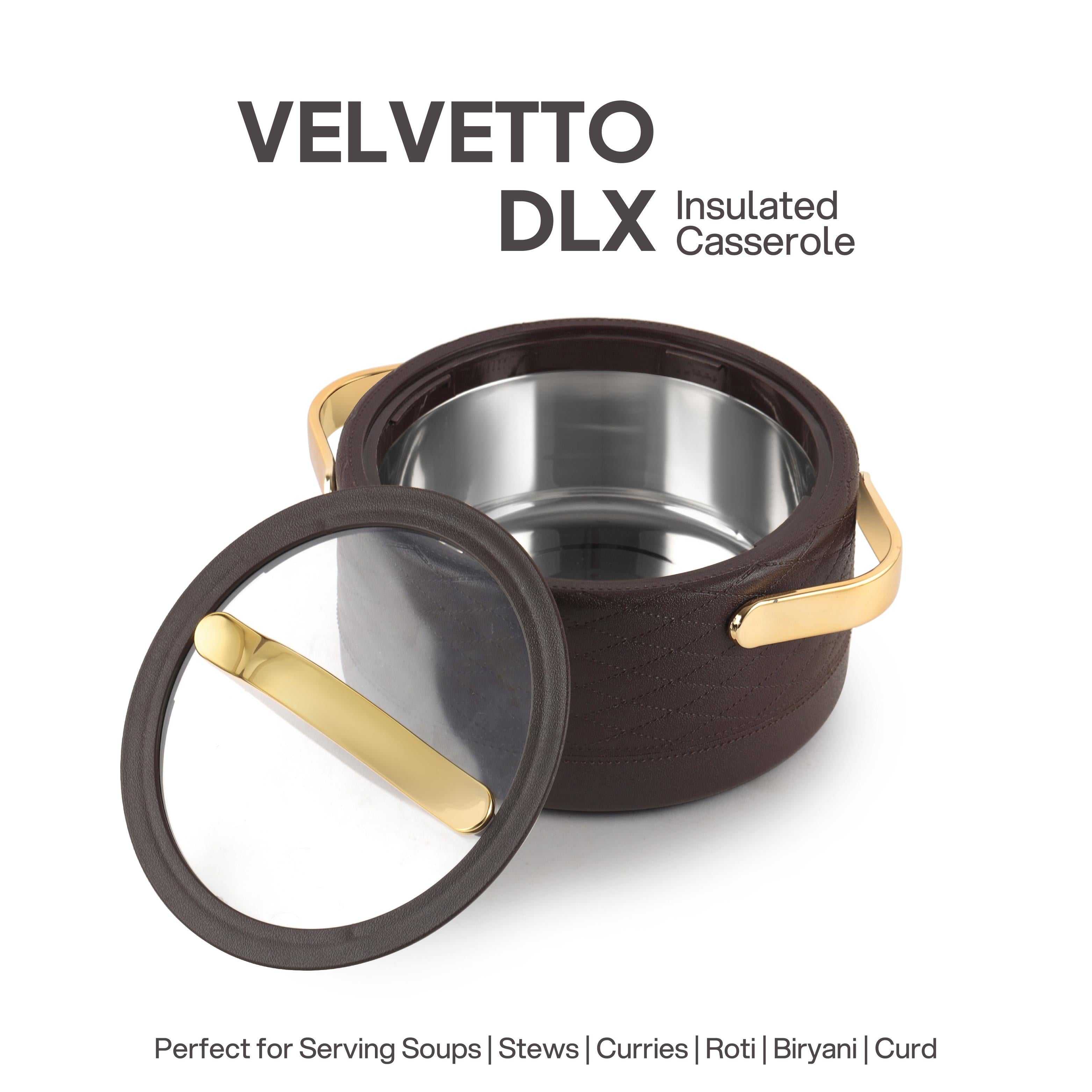 Velvetto Deluxe Insulated Steel Casserole with Glass lid Brown / 2500ml