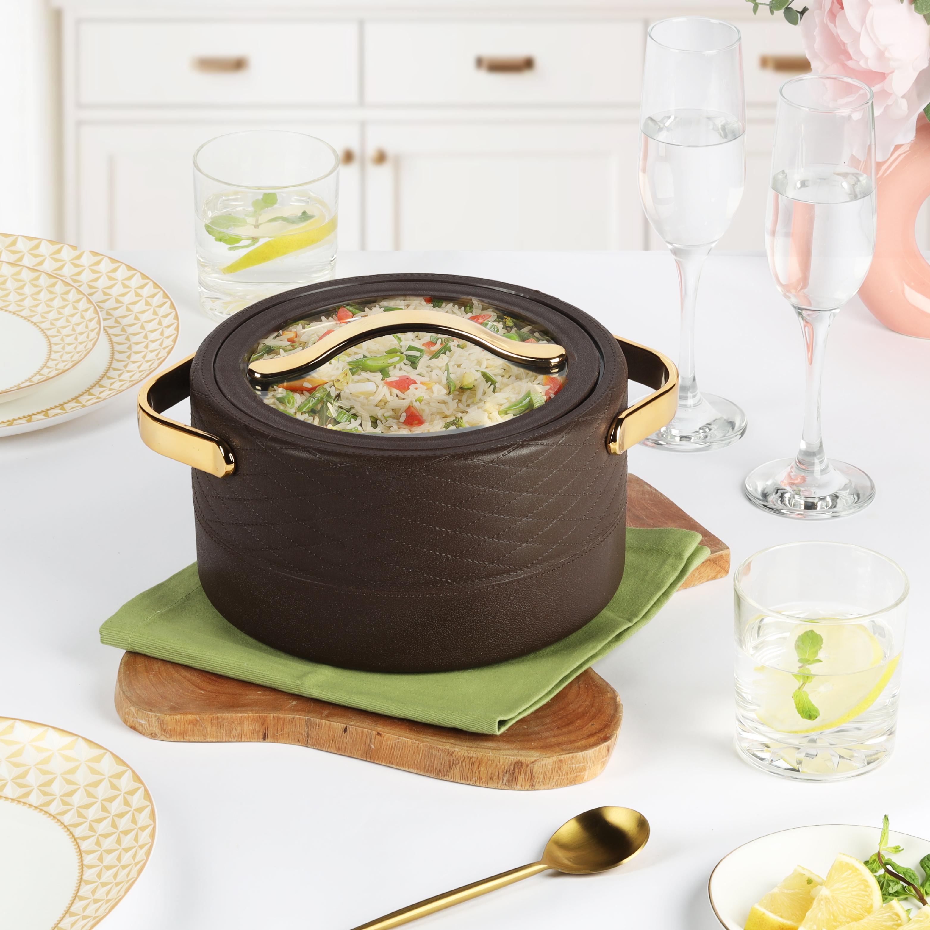 Velvetto Deluxe Insulated Steel Casserole with Glass lid Brown / 2500ml