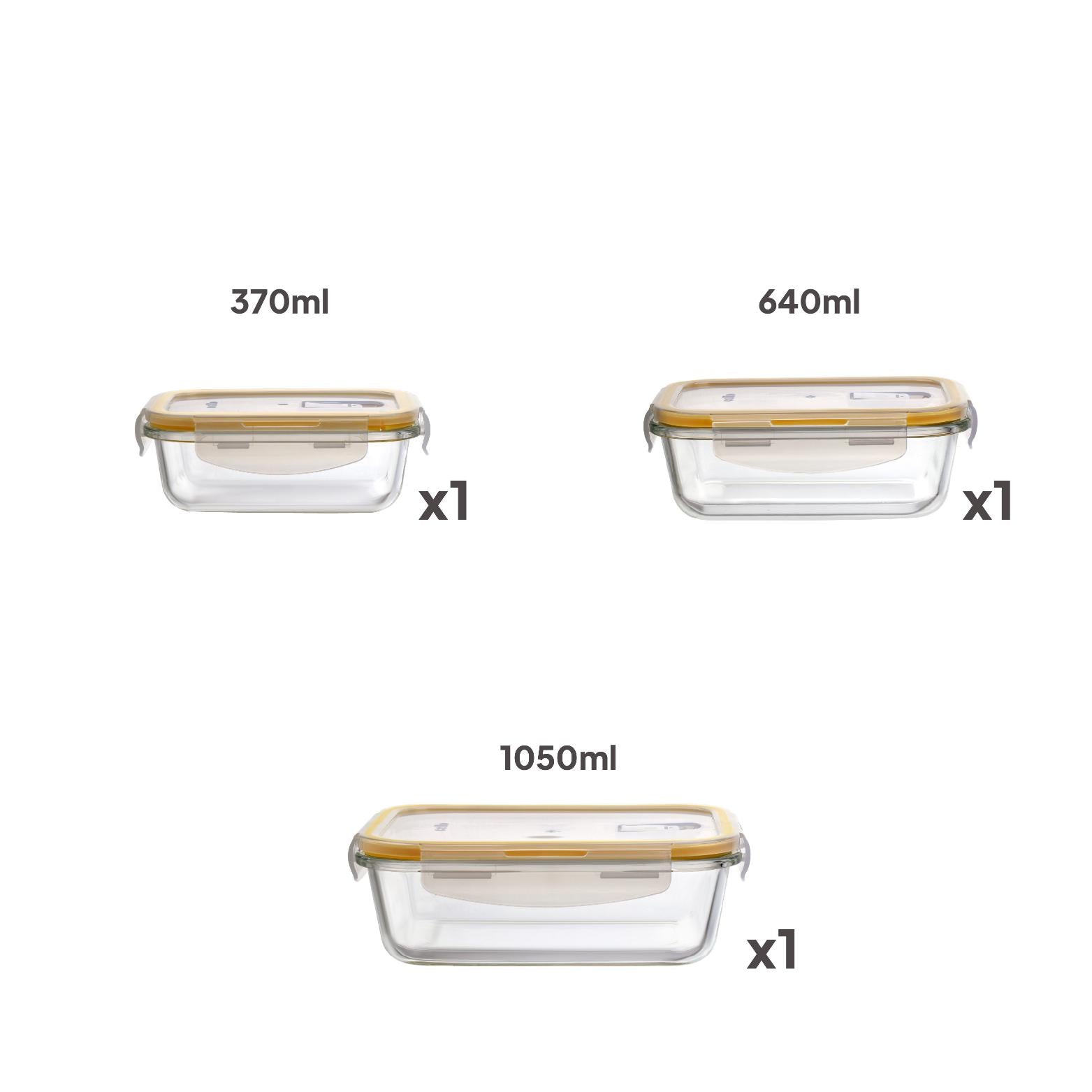 Fit & Fresh Royale Glass Container 3 Pcs / Rectangle