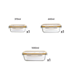 Fit & Fresh Royale Glass Container 3 Pcs / Rectangle