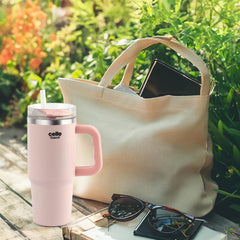 Quench 600 Insulated Travel Tumbler with Handle, Lid & Straw Pink / 600ml