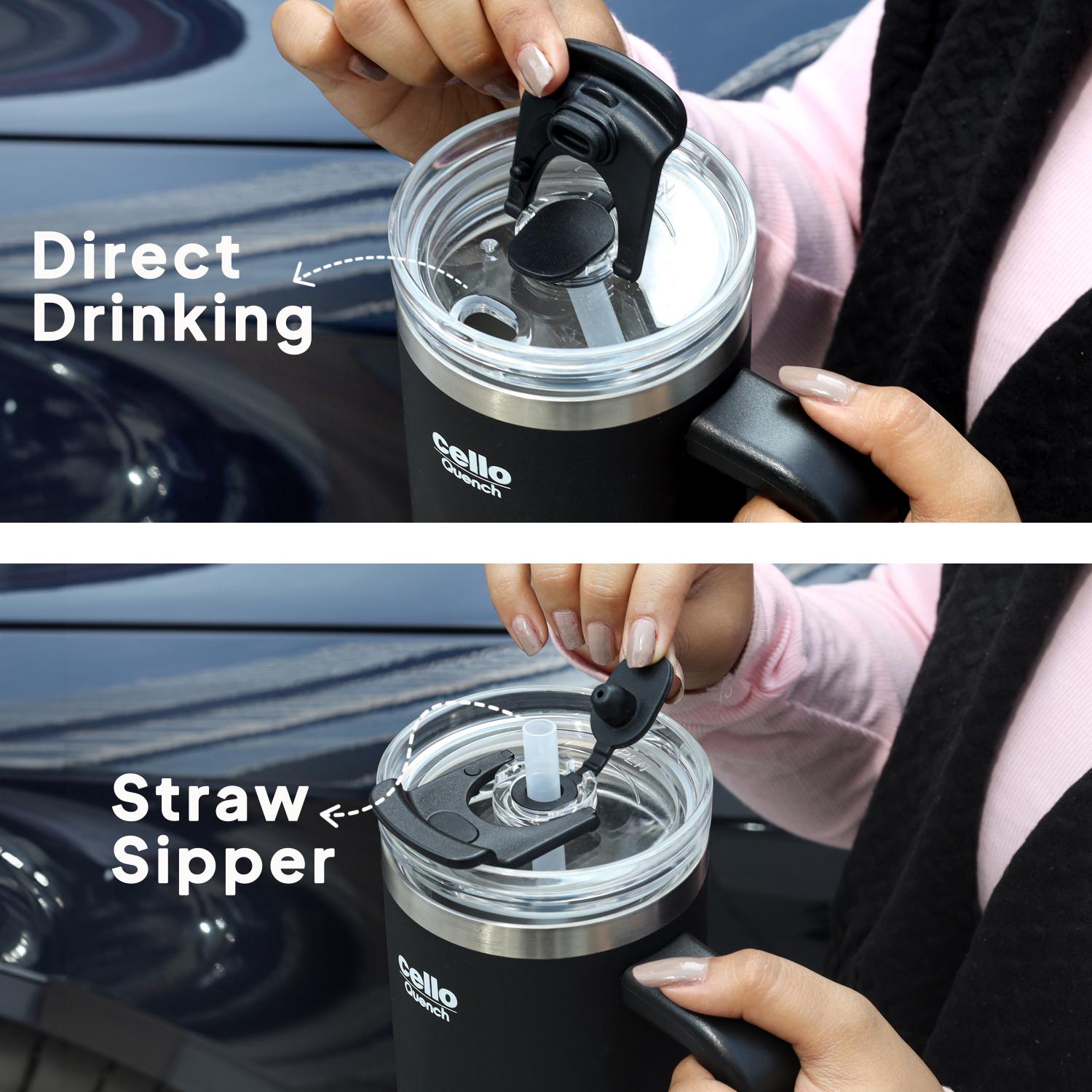 Quench Pro 900 Insulated Travel Tumbler with Handle, Lid & Straw Black / 900ml