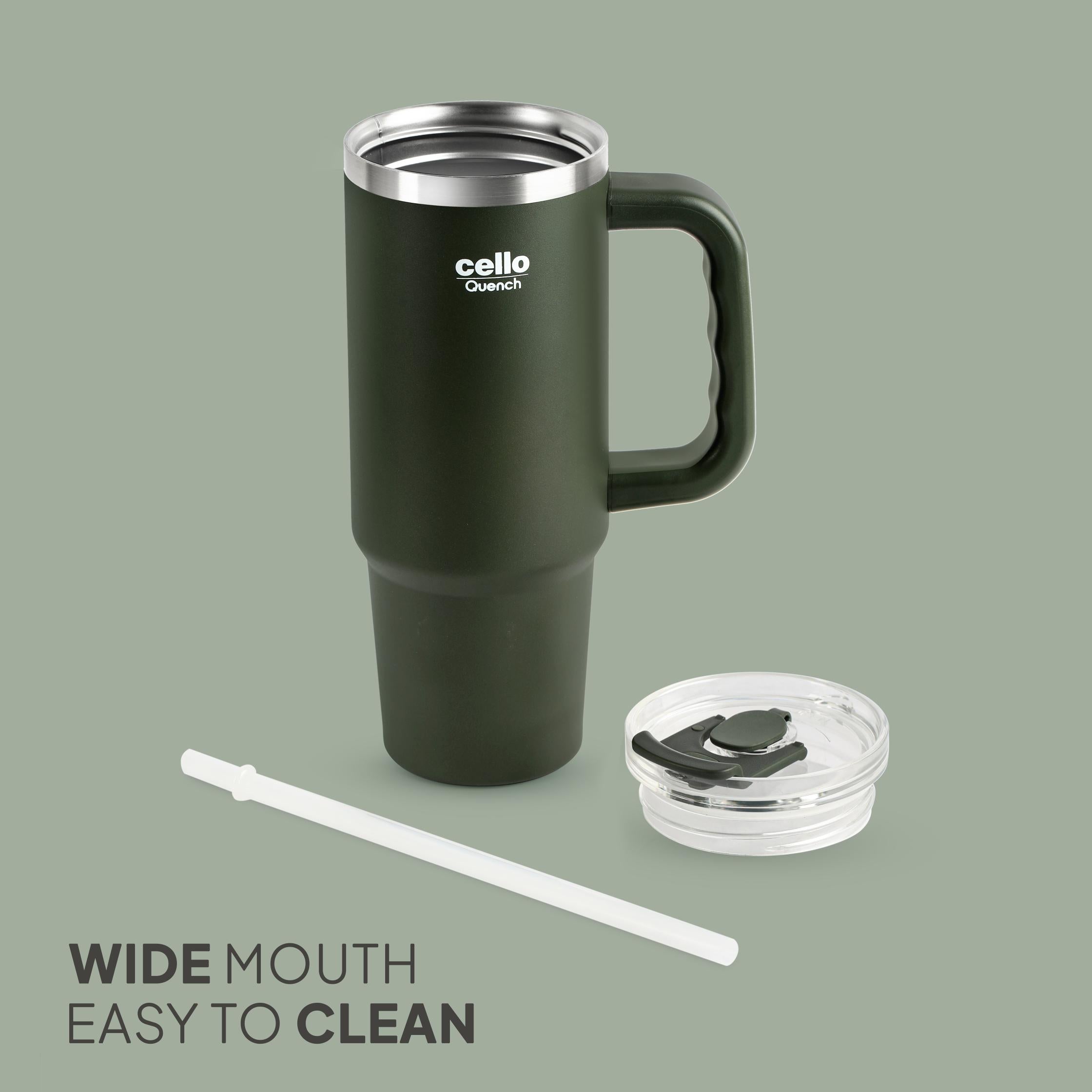 Quench Pro 900 Insulated Travel Tumbler with Handle, Lid & Straw Green / 900ml