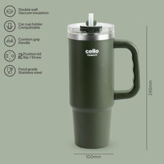 Quench Pro 900 Insulated Travel Tumbler with Handle, Lid & Straw Green / 900ml