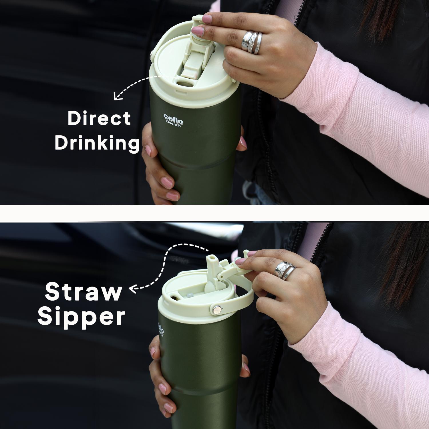 Quench Go Insulated Travel Tumbler with Lid and Straw Green / 600ml
