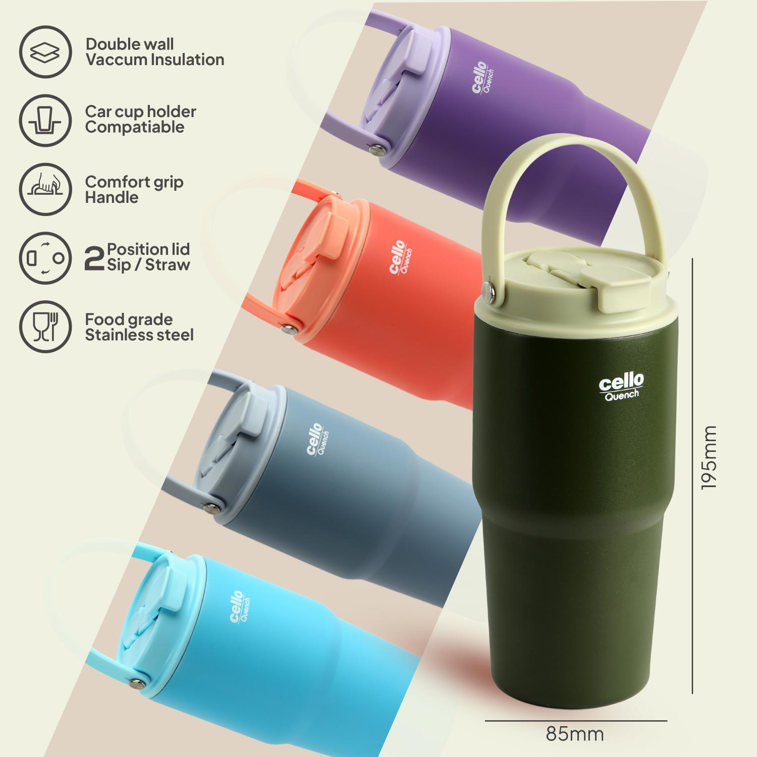 Quench Go Insulated Travel Tumbler with Lid and Straw Green / 600ml