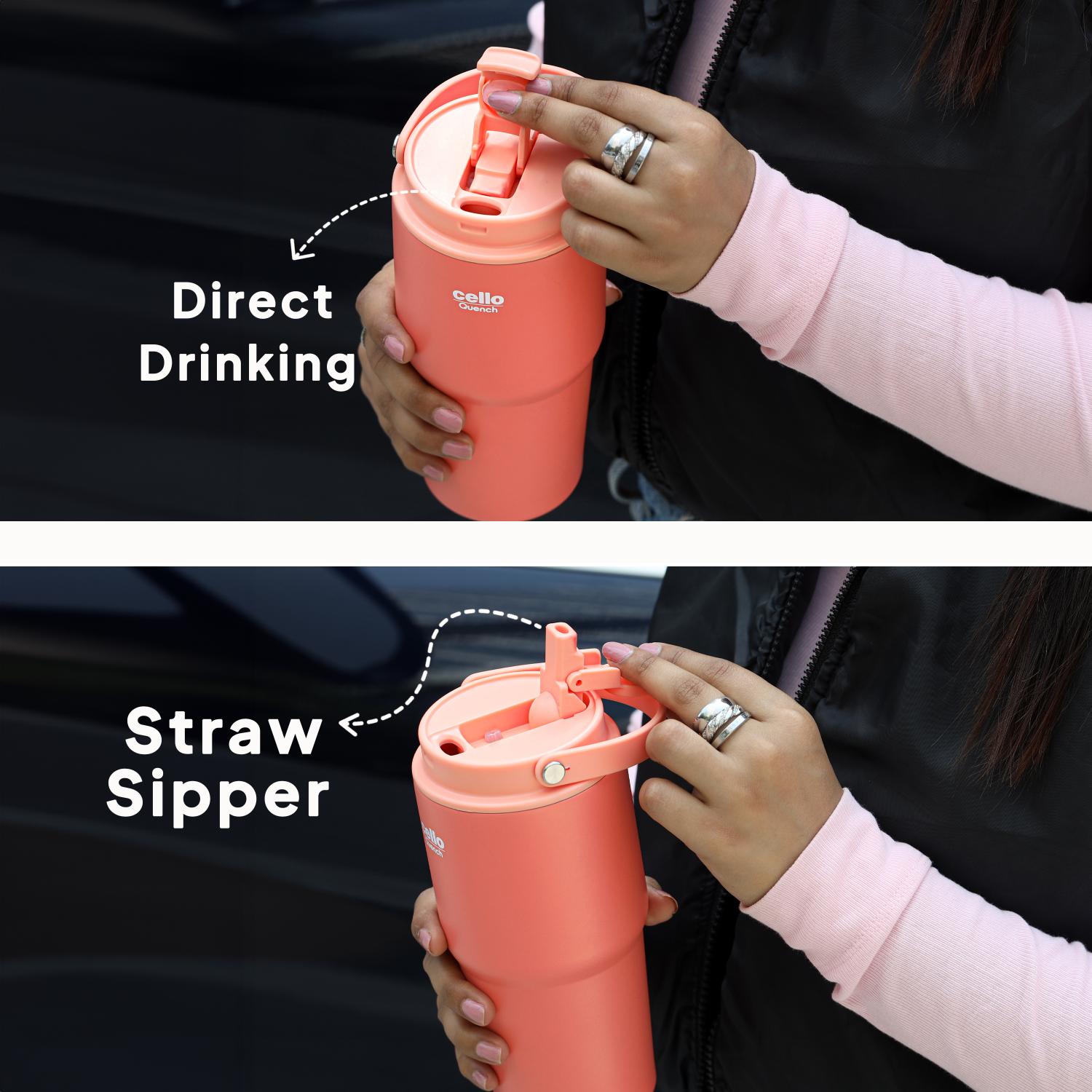 Quench Go Insulated Travel Tumbler with Lid and Straw Peach / 600ml