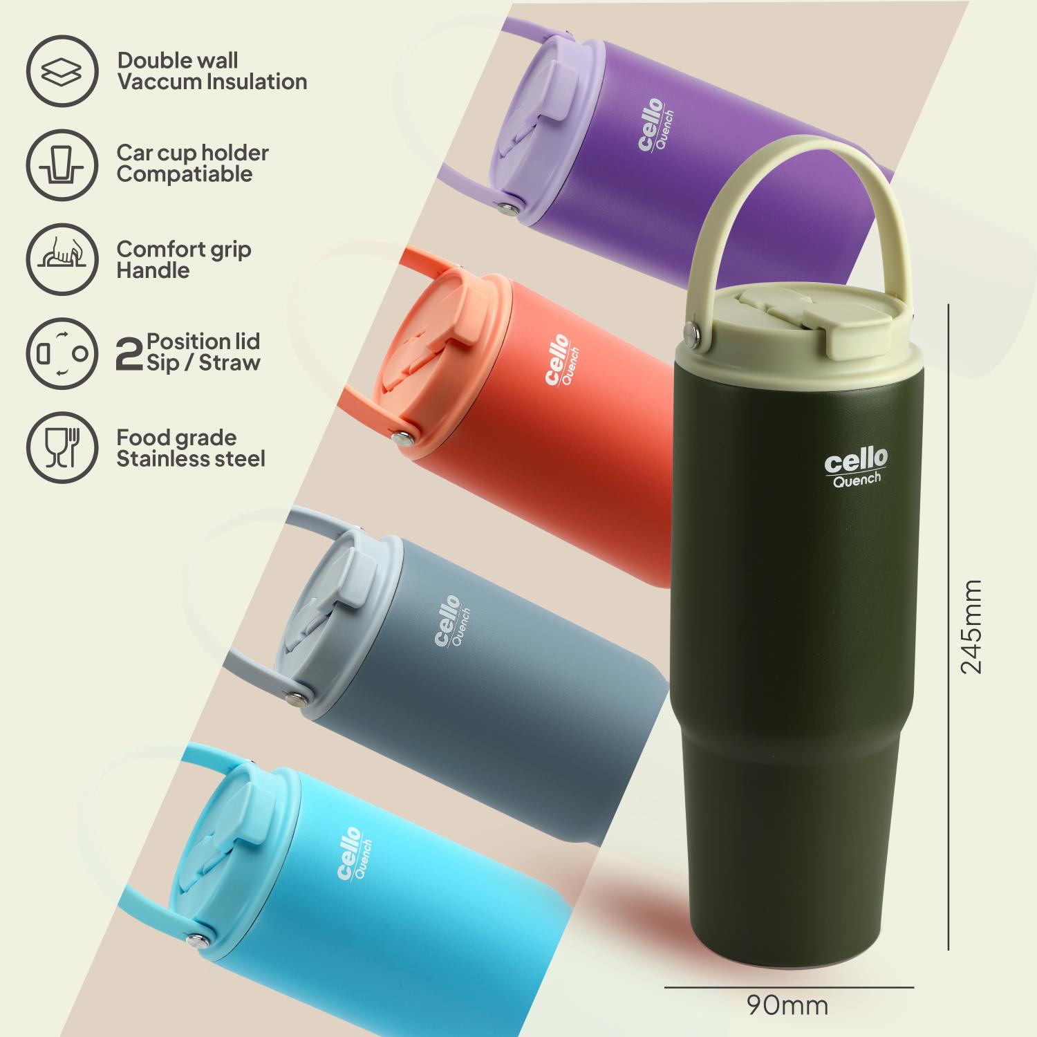 Quench Go Insulated Travel Tumbler with Lid and Straw Green / 850ml