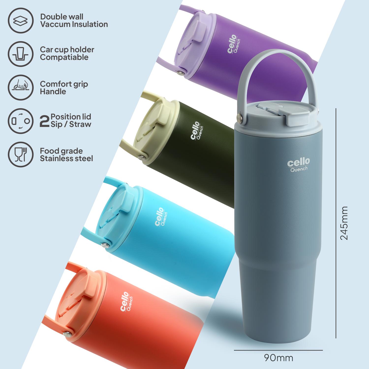 Quench Go Insulated Travel Tumbler with Lid and Straw Grey / 850ml