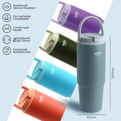 Quench Go Insulated Travel Tumbler with Lid and Straw Grey / 850ml