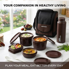MF All In One Insulated Steel lunch Boxes, set of 5 Brown Black