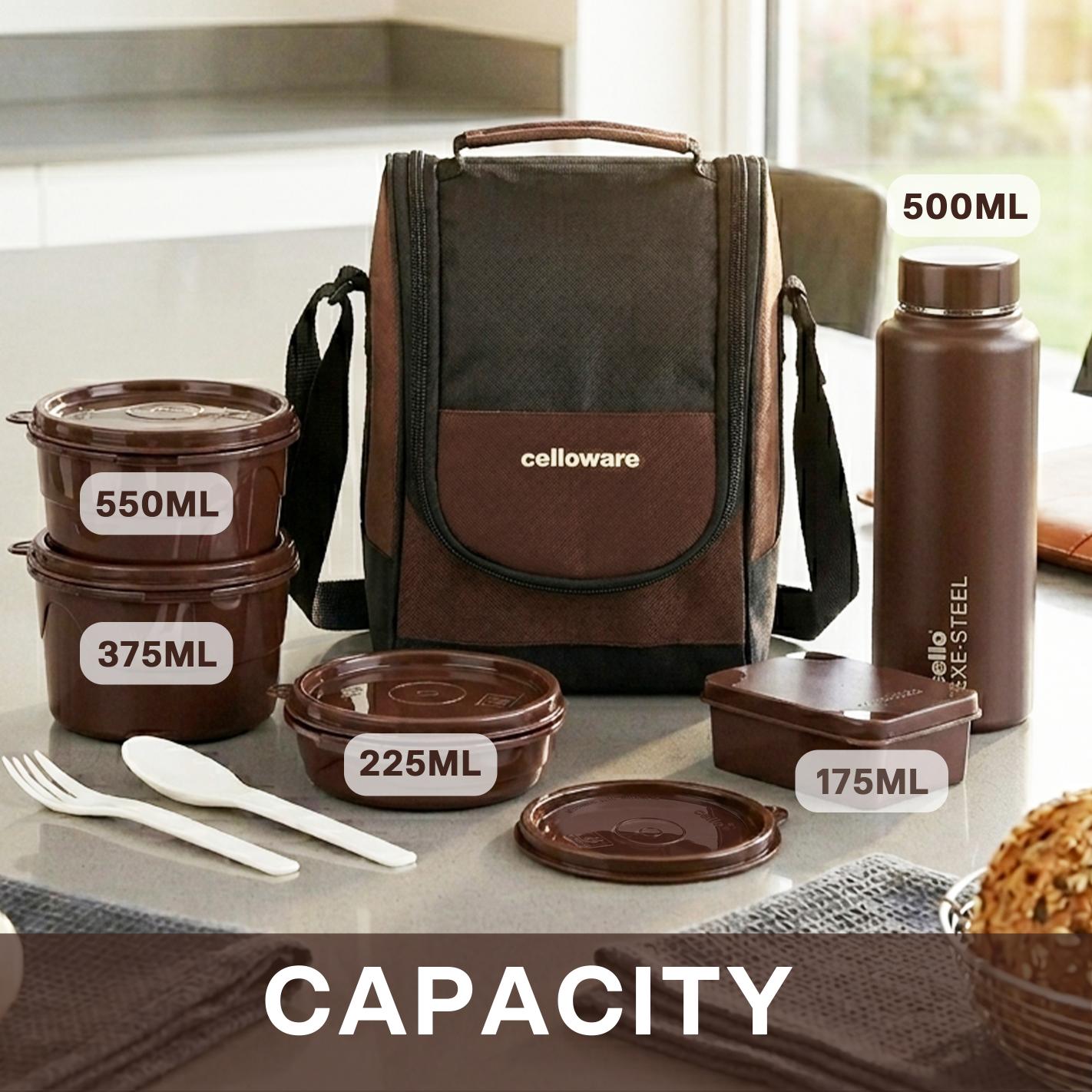 MF All In One Insulated Steel lunch Boxes, set of 5 Brown Black