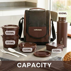 MF All In One Insulated Steel lunch Boxes, set of 5 Brown Black