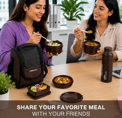 MF All In One Insulated Steel lunch Boxes, set of 5 Brown Black