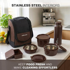 MF All In One Insulated Steel lunch Boxes, set of 5 Brown Black