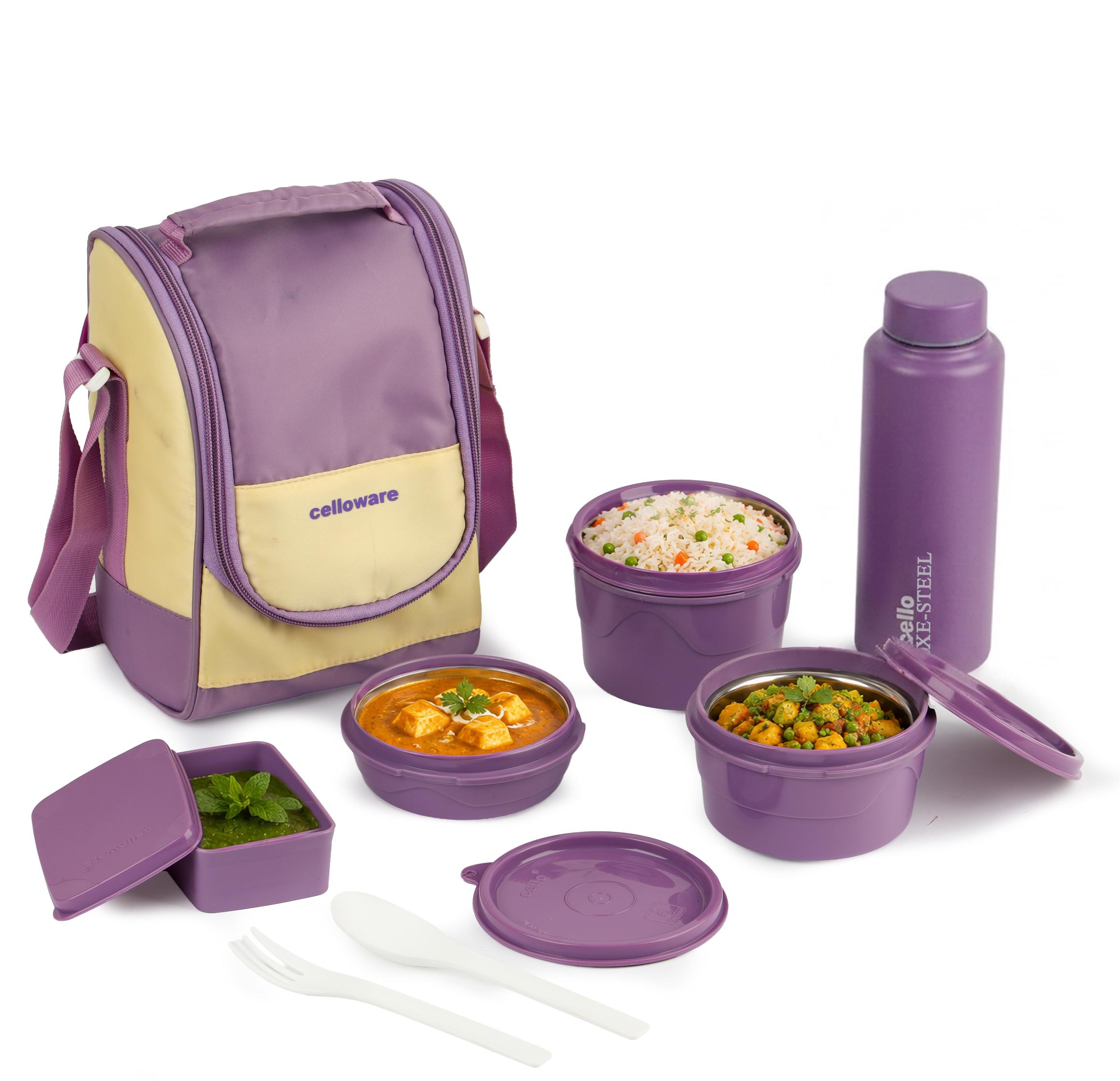 MF All In One Insulated Steel lunch Boxes, set of 5 Purple Cream
