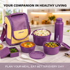 MF All In One Insulated Steel lunch Boxes, set of 5 Purple Cream