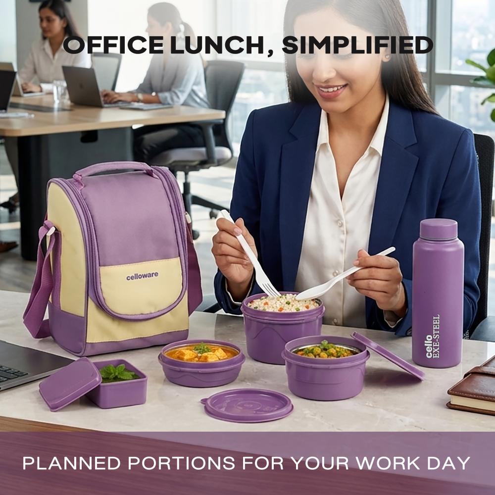 MF All In One Insulated Steel lunch Boxes, set of 5 Purple Cream