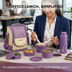 MF All In One Insulated Steel lunch Boxes, set of 5 Purple Cream