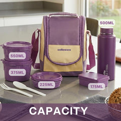 MF All In One Insulated Steel lunch Boxes, set of 5 Purple Cream