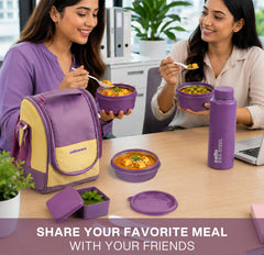 MF All In One Insulated Steel lunch Boxes, set of 5 Purple Cream