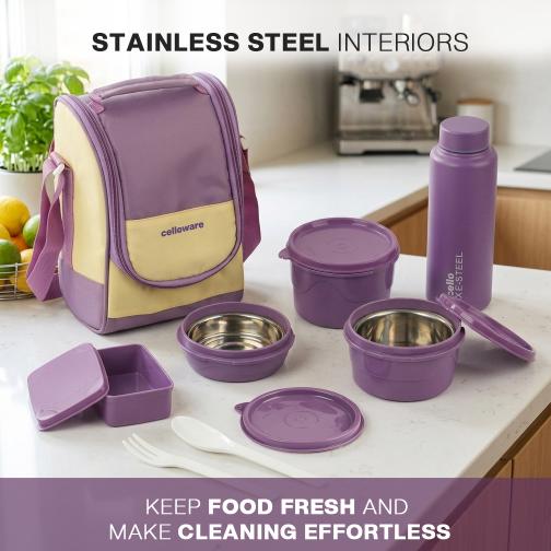 MF All In One Insulated Steel lunch Boxes, set of 5 Purple Cream