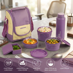 MF All In One Insulated Steel lunch Boxes, set of 5 Purple Cream