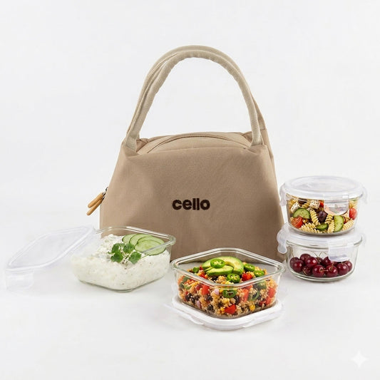 Alba Glass Lunch Box, Set of 4 Beige