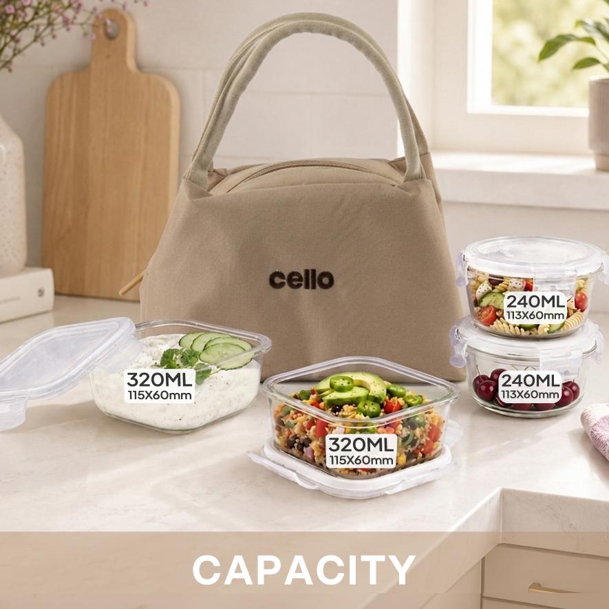 Alba Glass Lunch Box, Set of 4 Beige