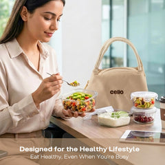 Alba Glass Lunch Box, Set of 4 Beige