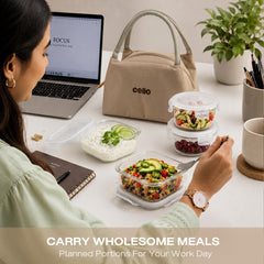Alba Glass Lunch Box, Set of 4 Beige