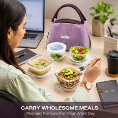 Alba Glass Lunch Box, Set of 4 Purple