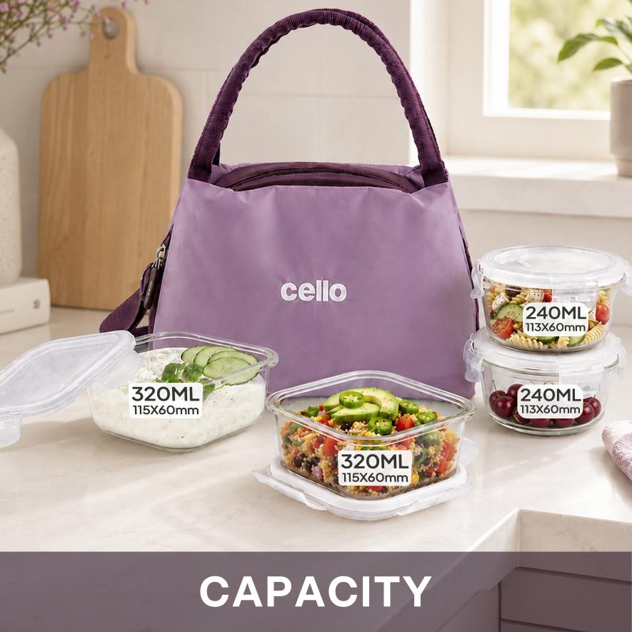 Alba Glass Lunch Box, Set of 4 Purple