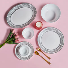 Solitaire Opalware Dinner Set, Argento 27 Pcs