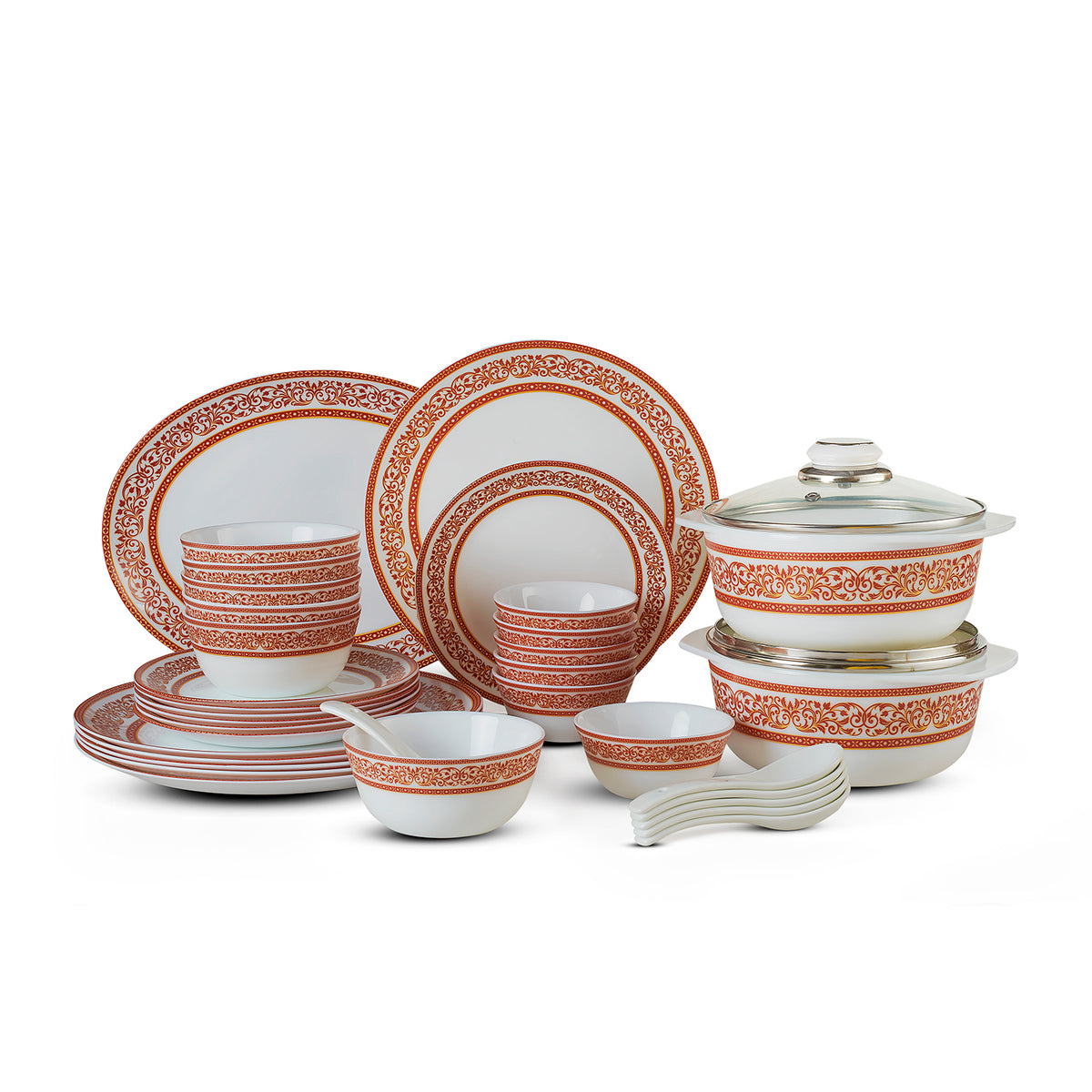 Solitaire Opalware Dinner Set, Rosso 35 Pcs