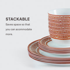 Solitaire Opalware Dinner Set, Rosso 35 Pcs