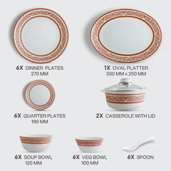 Solitaire Opalware Dinner Set, Rosso 35 Pcs