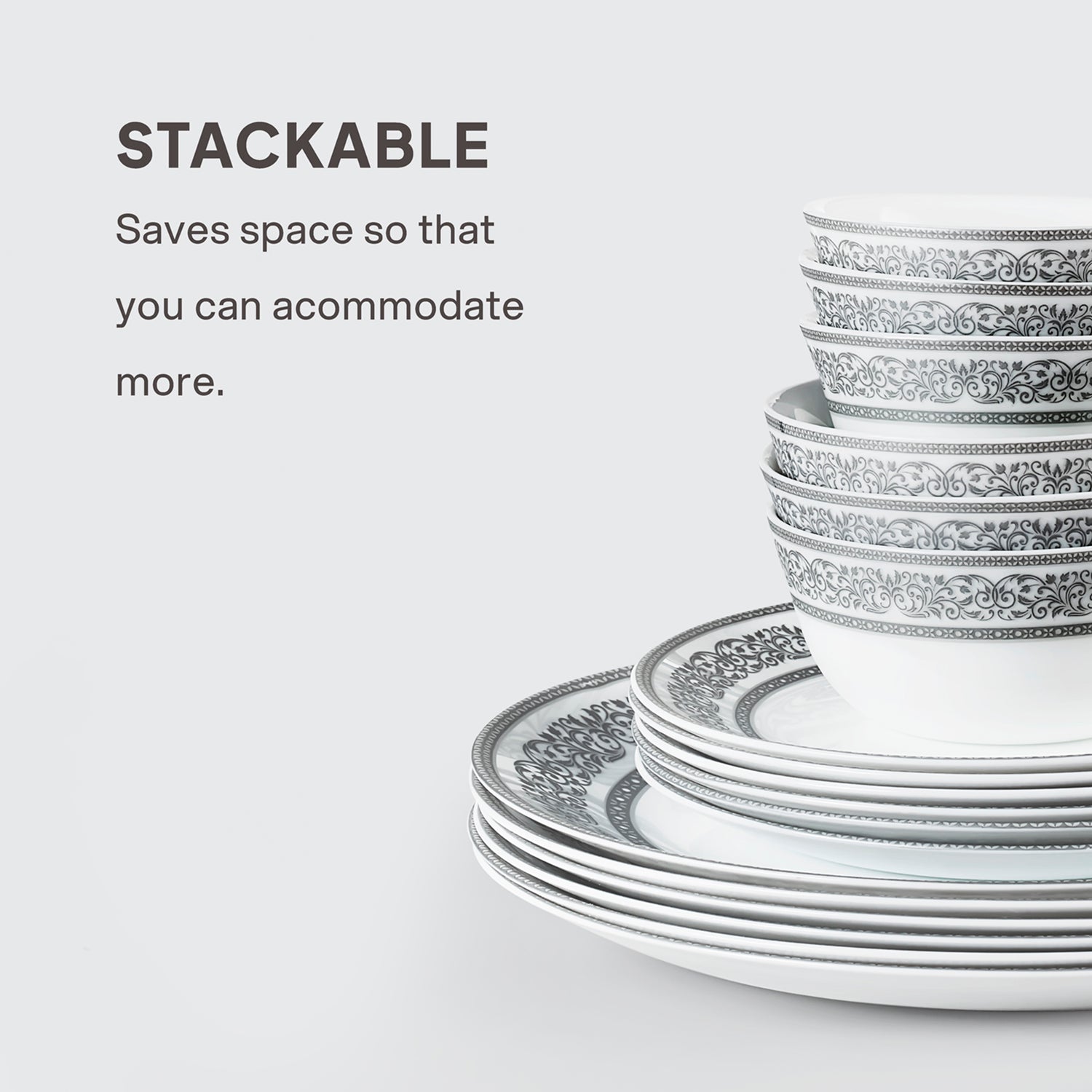 Solitaire Opalware Dinner Set, Argento 35 Pcs