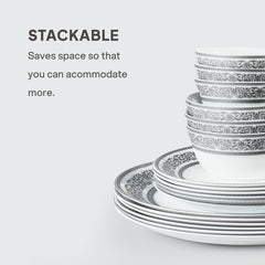 Solitaire Opalware Dinner Set, Argento 35 Pcs