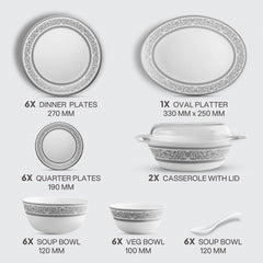 Solitaire Opalware Dinner Set, Argento 35 Pcs
