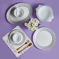 Solitaire Opalware Dinner Set, Argento 35 Pcs