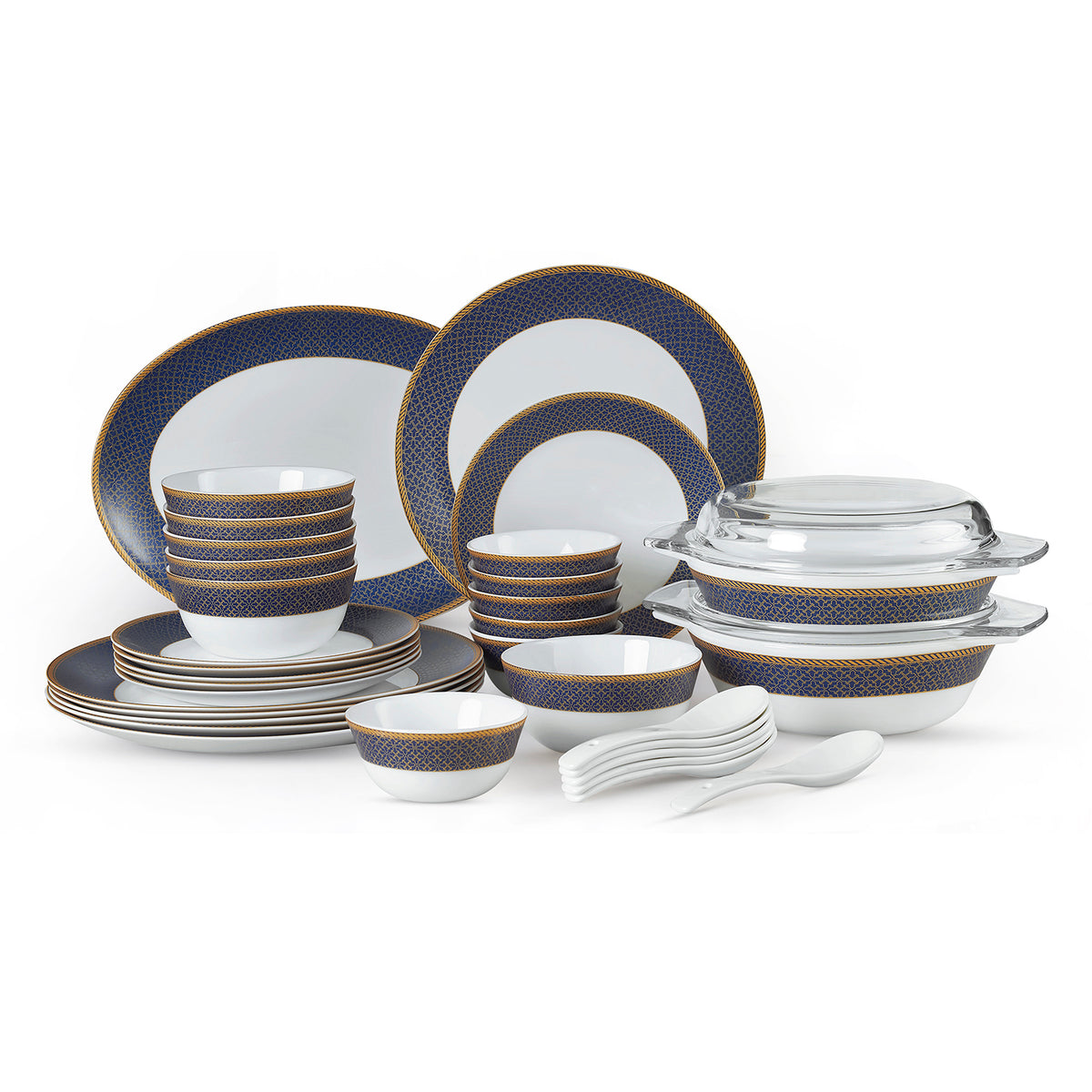 Solitaire Opalware Dinner Set, Sapphire 35 Pcs