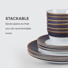 Solitaire Opalware Dinner Set, Sapphire 35 Pcs