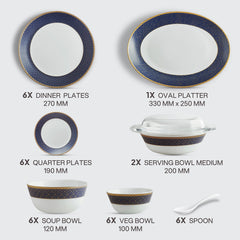 Solitaire Opalware Dinner Set, Sapphire 35 Pcs