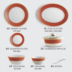 Solitaire Opalware Dinner Set,  Ruby 35 Pcs