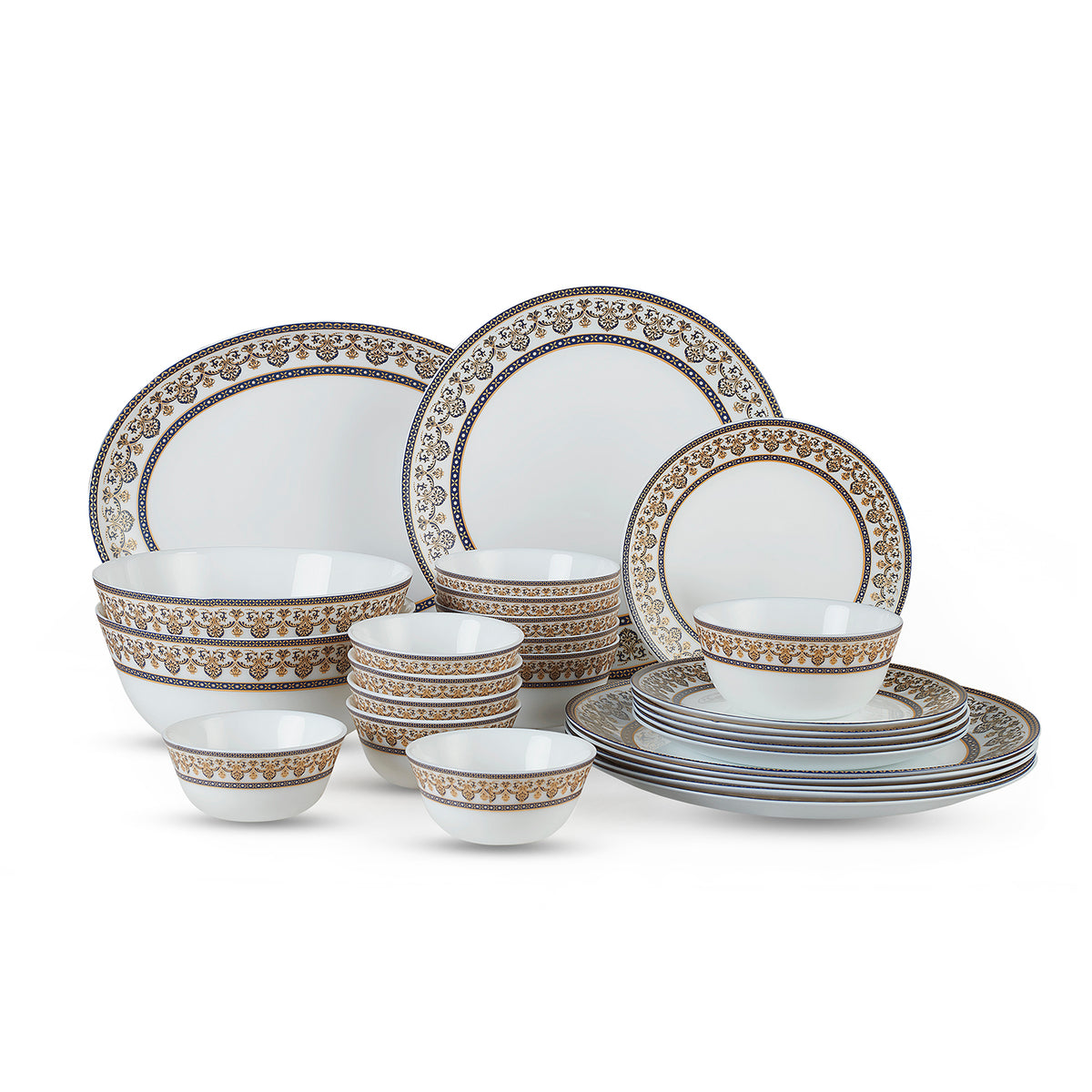 Solitaire Opalware Dinner Set,  Blu 27 Pcs