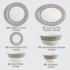 Solitaire Opalware Dinner Set,  Blu 27 Pcs