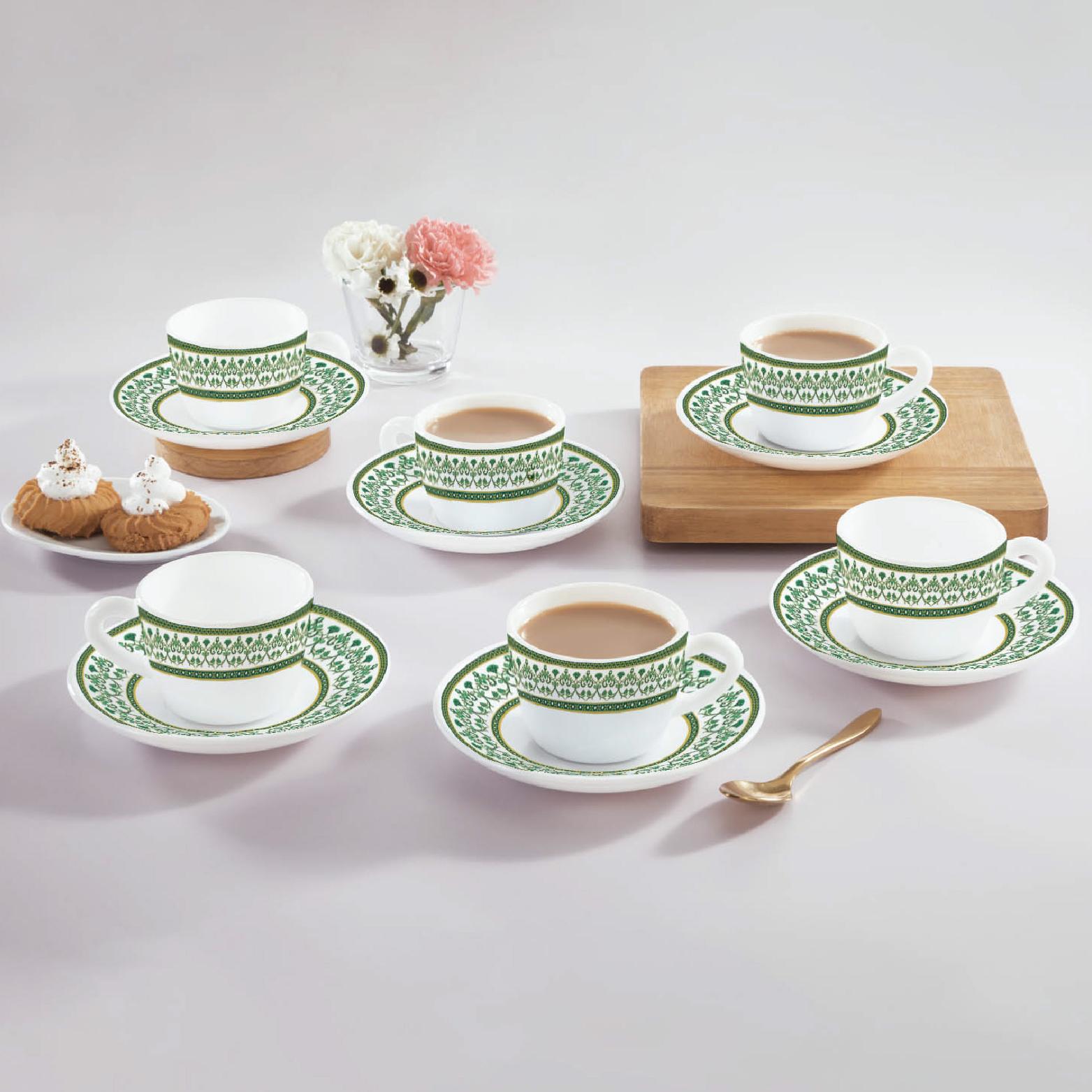 Solitaire Cup & Saucer- Verde 6 Pcs