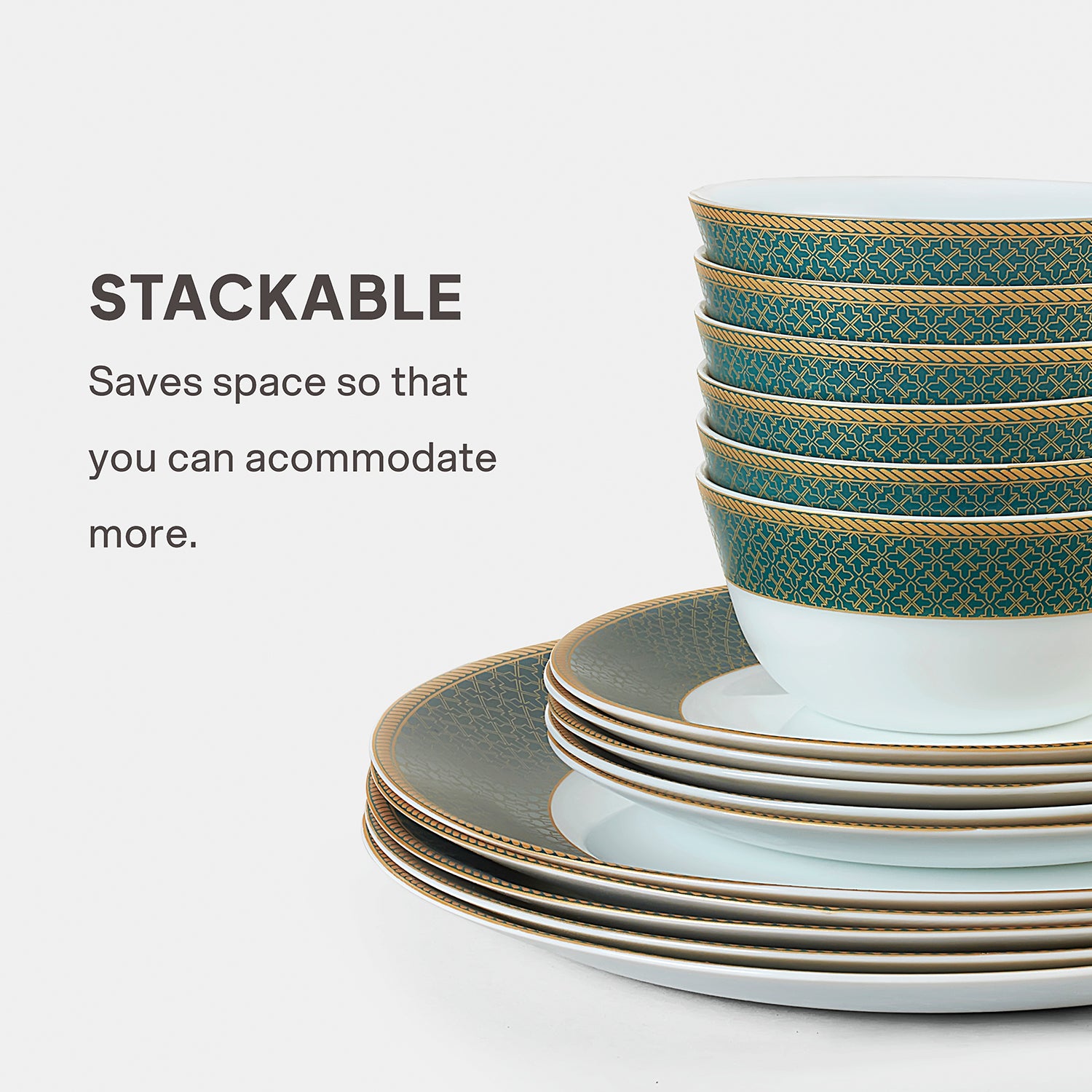 Solitaire Opalware Dinner Set,  Emerald 27 Pcs