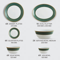 Solitaire Opalware Dinner Set,  Emerald 27 Pcs